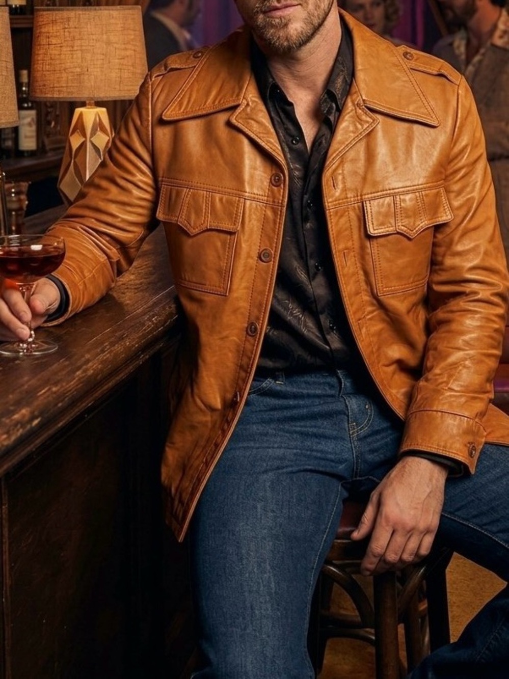Vintage Retro 1970s Startown Camel Gluv-Tanned Leather Safari Jacket Size 42 L